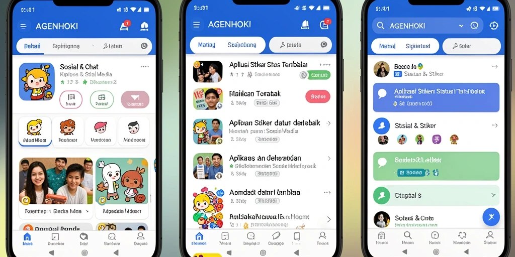 Antarmuka AGENHOKI dengan berbagai pilihan stiker menarik.