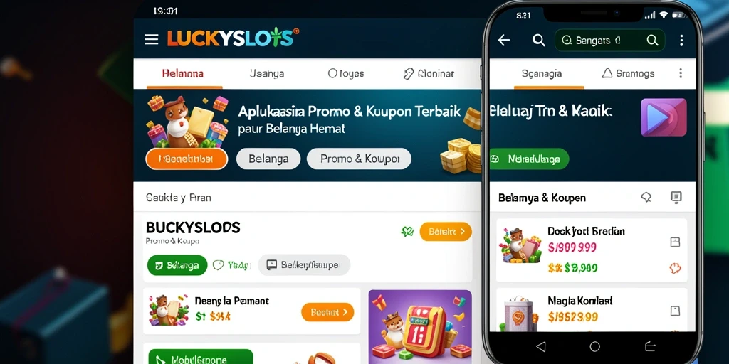 Antarmuka aplikasi LUCKYSLOTS dengan berbagai pilihan kupon menarik.